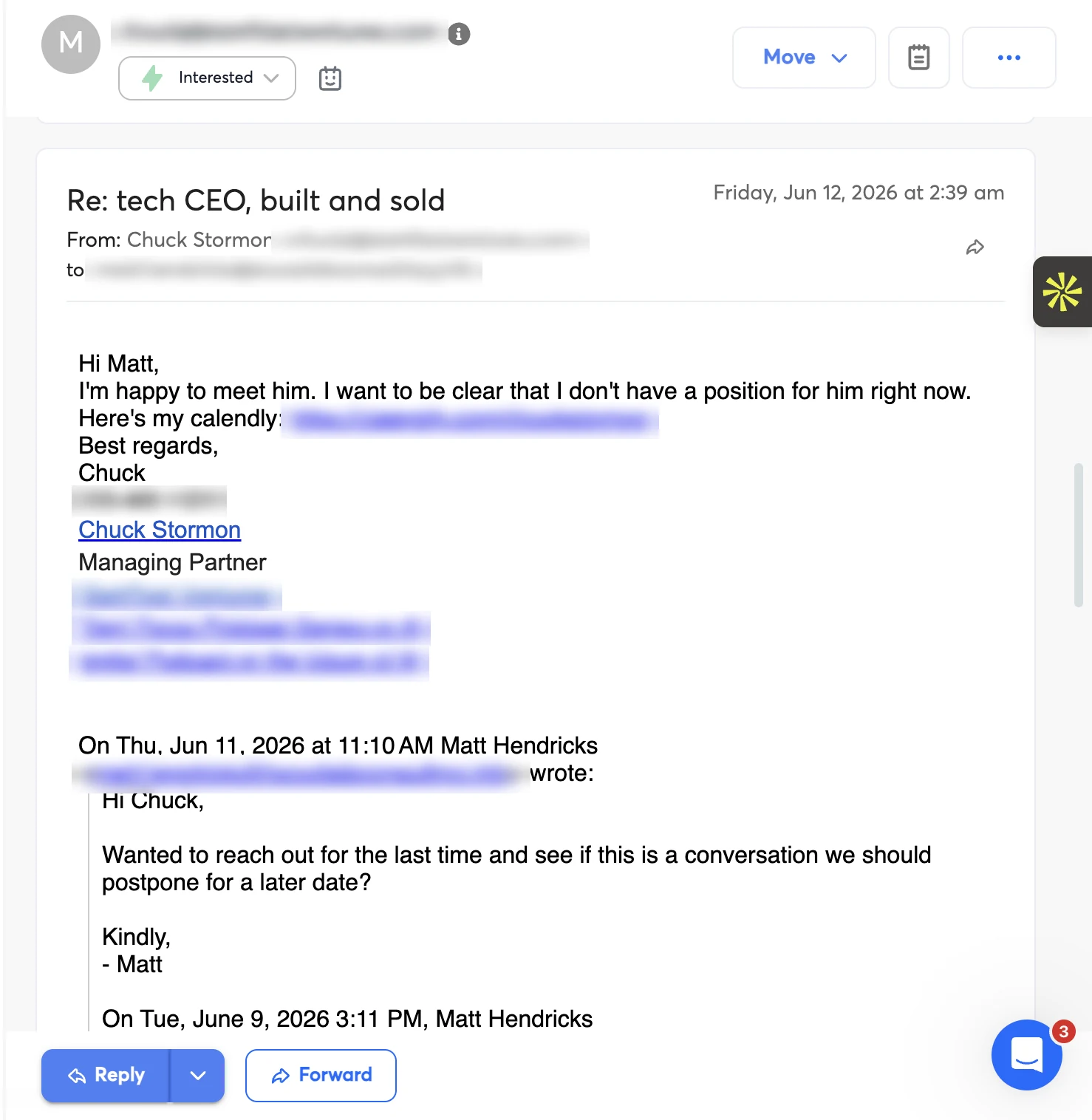Reply from a venture capital and private equity Managing Partner agreeing to a portfolio introduction